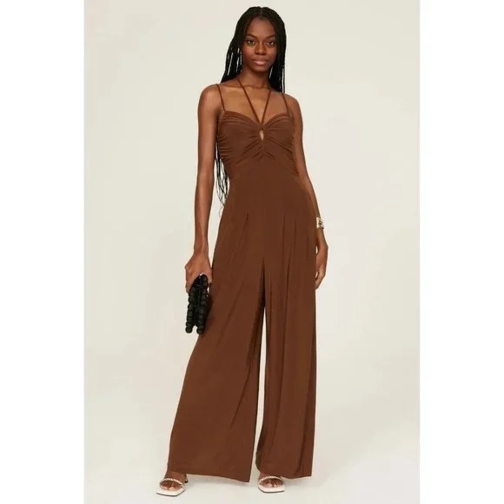 RACHEL Rachel Roy Chocolate Brown Strappy Wide-Leg Jumpsuit